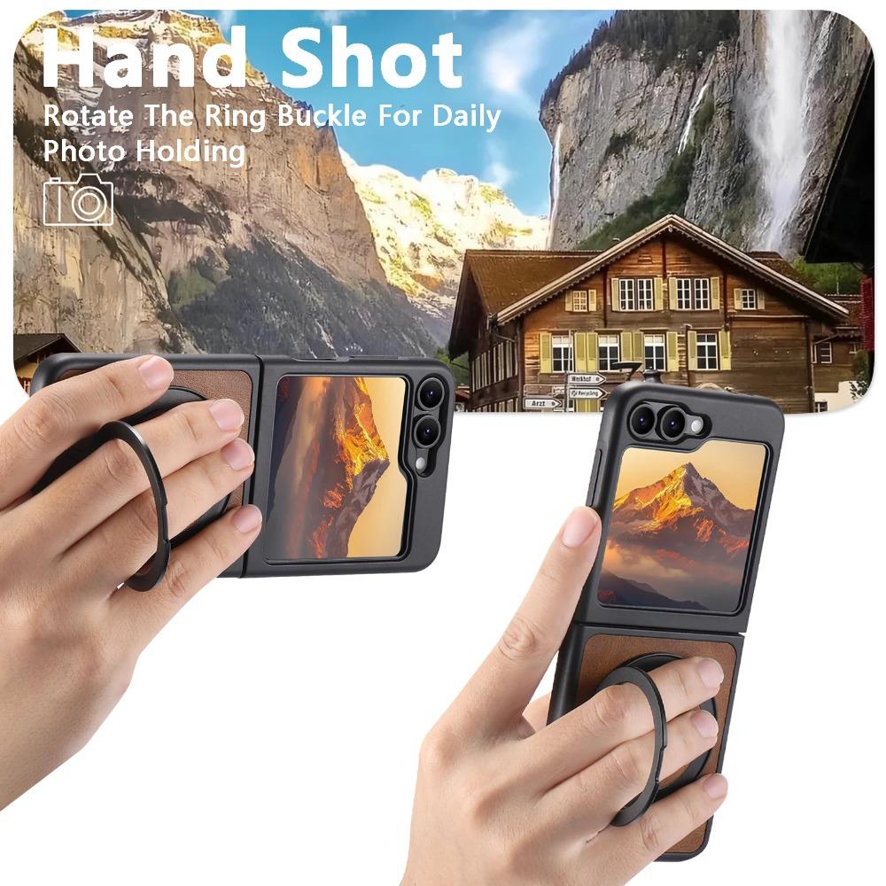 Higth Quality Busine Sle Magnetic Wireless Charging Phone Case for Samsung Galaxy Z Flip 7 6 5 360° Rotating Holder Leather Cover