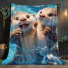 1pc Two Otters In Water Blanket - Lightweight Flannel Soft Warm All-Season Throw, Charming Digital Print for Sofa Bed Travel Camping Living