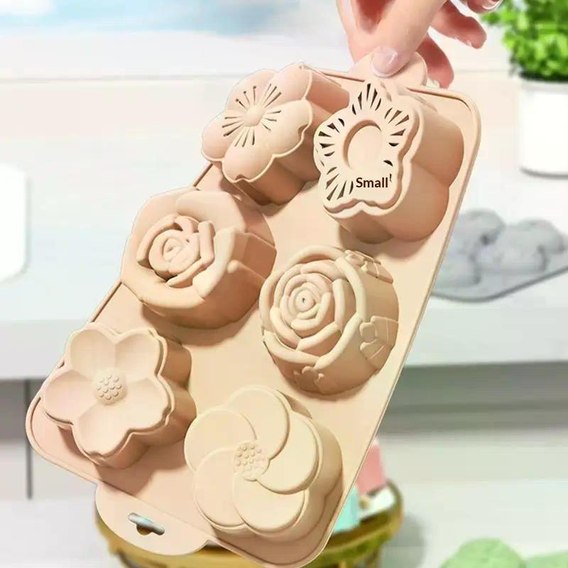 Blumen-Silikonform, 6 Hohlräume, verschiedene Blumenformen, Backformen zur Herstellung von Schokolade, Kuchen, Gelee, hausgemachter Seife, Badebomben