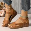 Women's Plus Size Platform Wedge Sandals Open Toe Slip-On with Velcro Straps for Summer