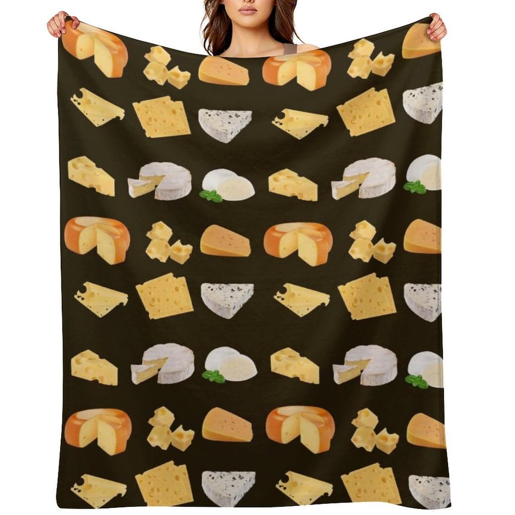 3D Cheese Variety - Mozarella, Swiss, Cheddar, Camembert, Emmental, Gouda Gorgonzola Throw Blanket Sofas Soft Plaid Blankets