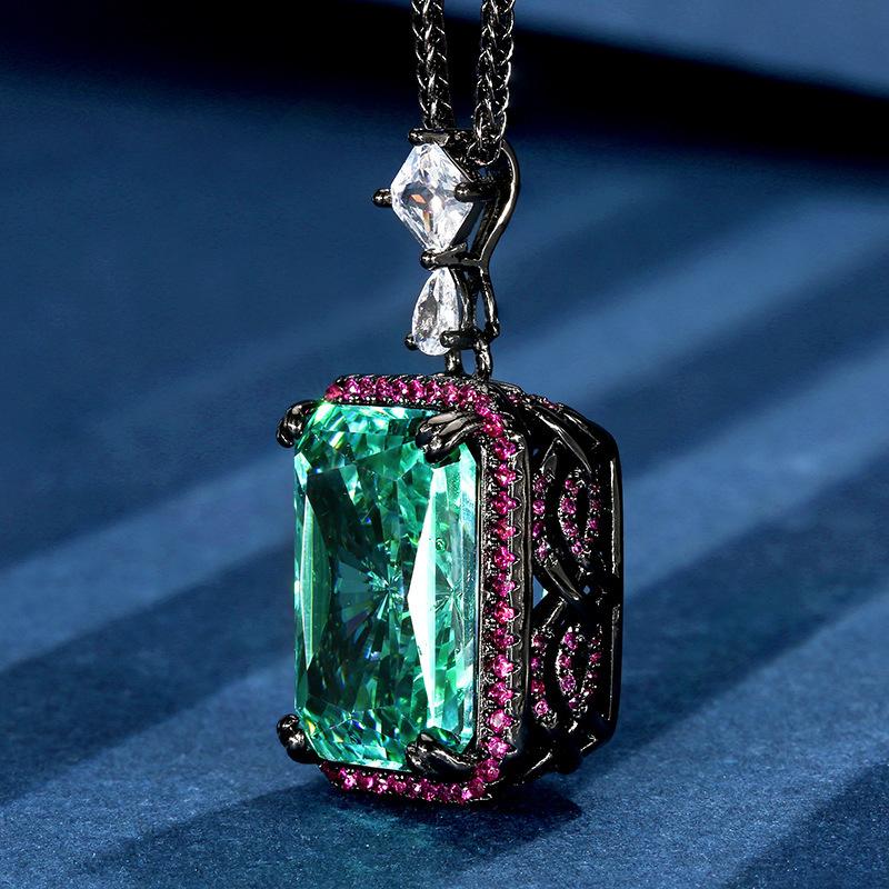 15x20mm Paraiba Tourmaline Color Pendant Necklace Square Emerald Cut Green Gemstone Halo Pendant Luxury Party Jewelry for Women