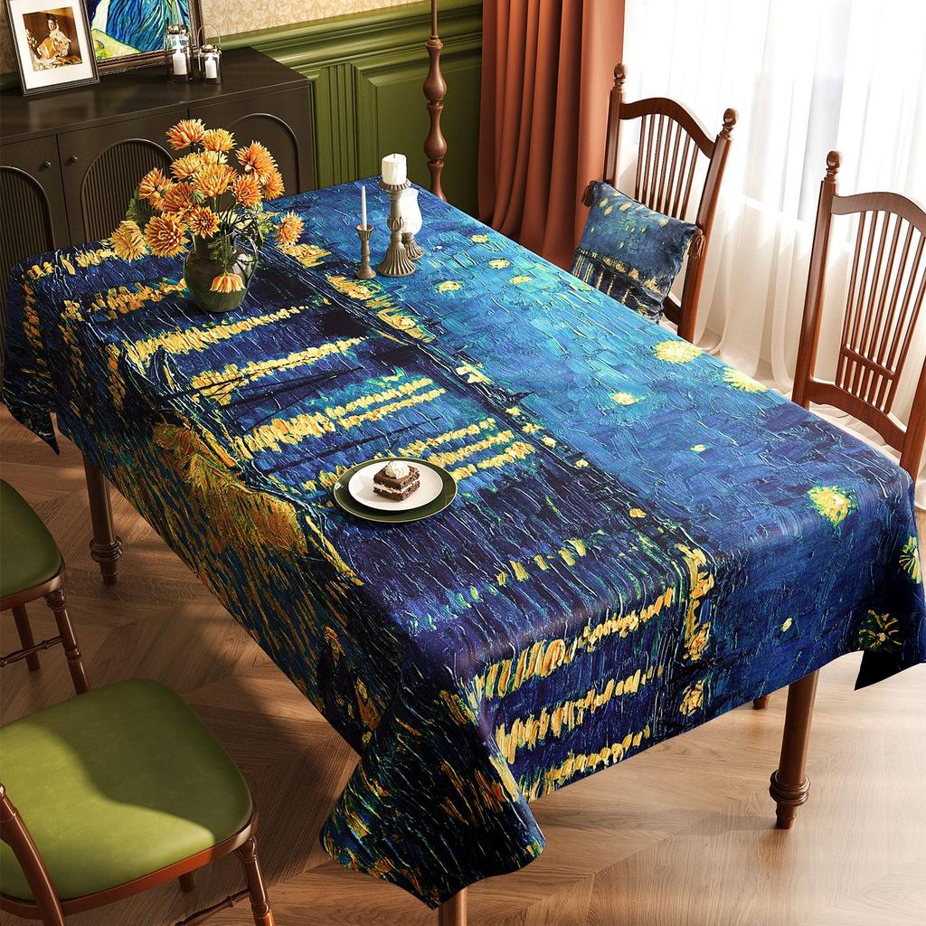 Van Gogh-Style Oil Painting Tablecloth: Waterproof, Grease-Resistant, No-Wash, Light Luxury, High-End Artistic Rectangular Dining Tablecloth