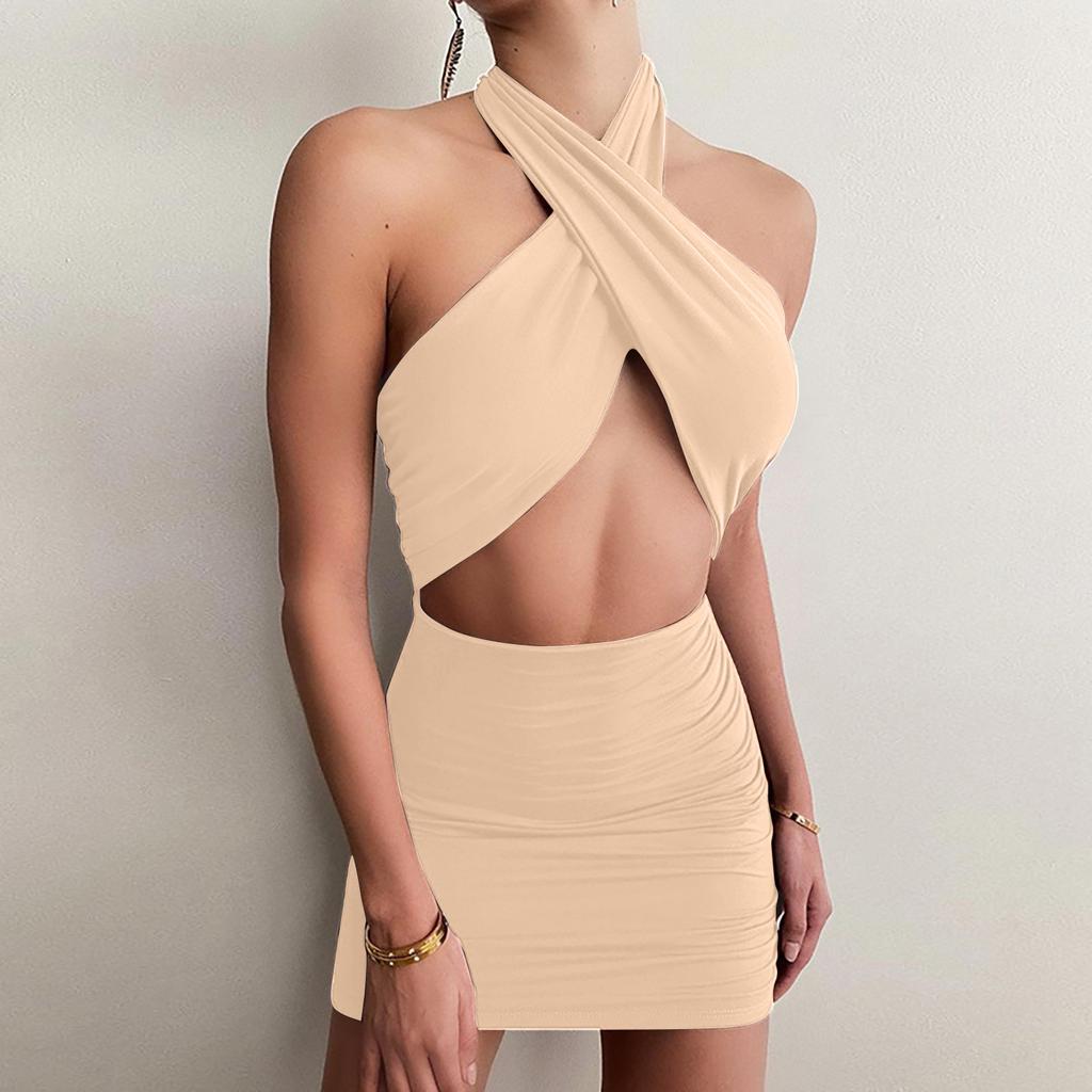 Women's Fashion Color Hollow Sexy Slim Hip Dress