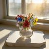 Mini Glass Flower Figurine Handmade Faux Crystal Transparent Flower Bouquet Collectible Hand Blown Table Ornament for Mother's Day Birthday
