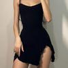 European & American Style Ruffle-Edge Bodycon Camisole Dress with Slit