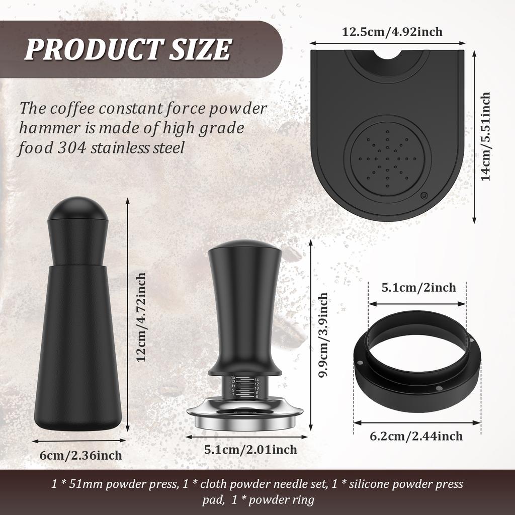 4Pcs 51mm Espresso Tamper Set Rustproof Design Professional Coffee Machine Tool Accessories Household Café Barista Amateurs Gift