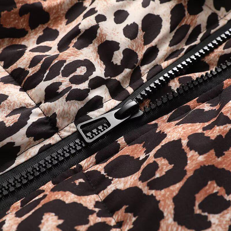 2025 Spring Women's Warm Leopard Print Hooded Cotton Coat - Simple and Versatile