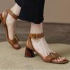 Fashion Ankle Strap Vintage Gladiator Sandals for Women Open Toe High Heels Sandalias De Mujer Belt Buckle Square Heeled Women Pumps