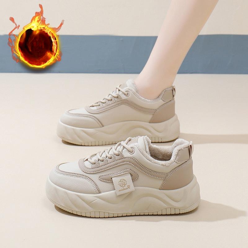 Winter Casual Chunky Platform Sneakers for Women Non-Slip Lace-Up Walking Shoes With Faux Fur Lining Women's Warm Fleece Lined Running Tennis Sneakers