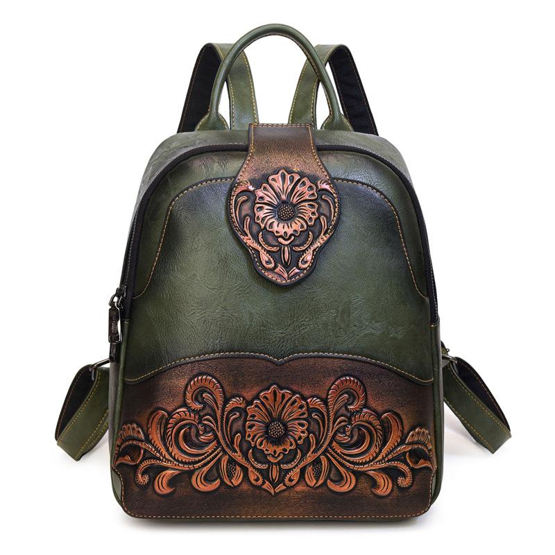 New Retro Women's Backpack with Embossed Splicing, Wear-resistant Large Capacity, New Popular Fashion Backpack