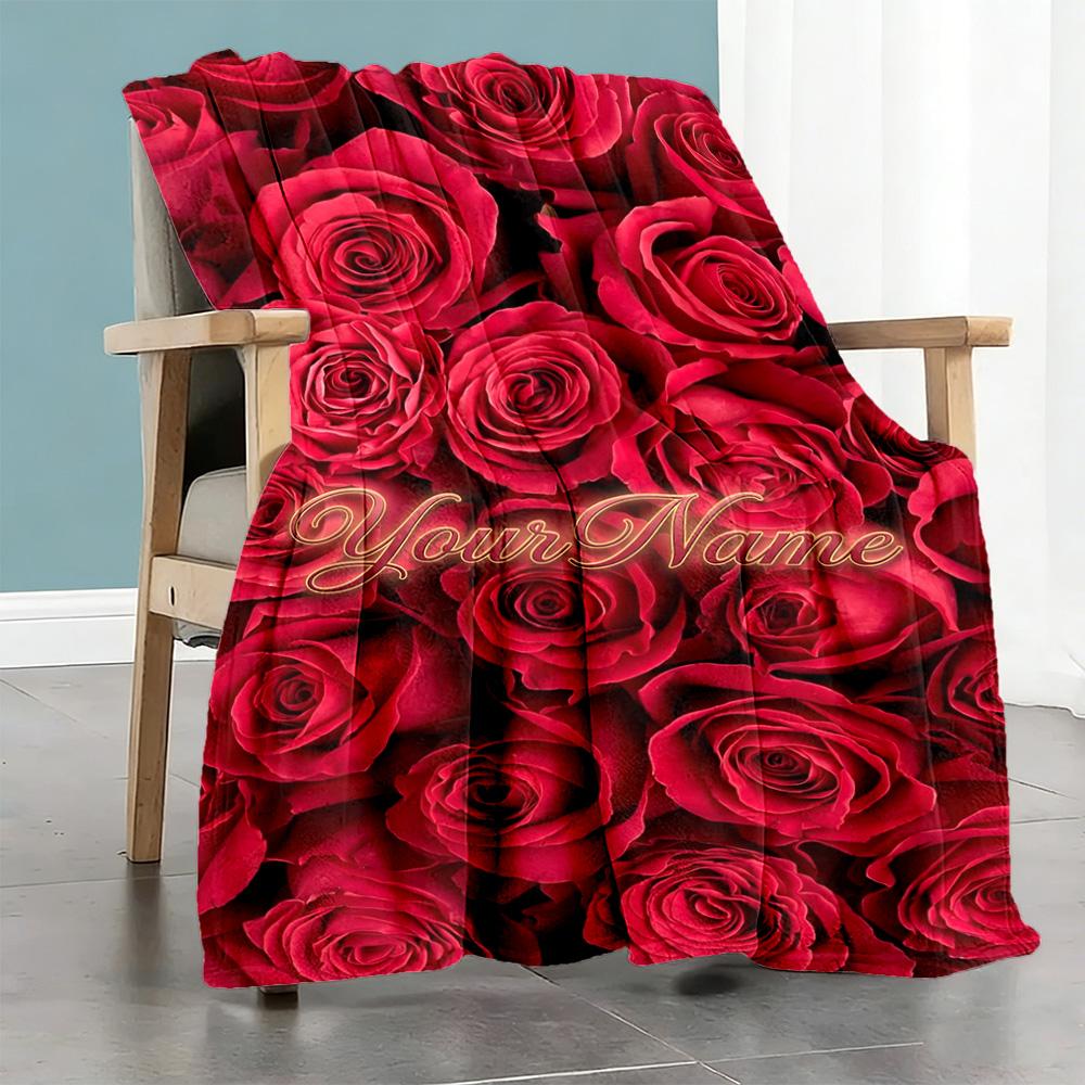 Rose Customize Your Name Blanket Gift Customizable Blanket Comfortable Suitable for Office Chair Livingroom Seaside Couch Ideal for All Seasons