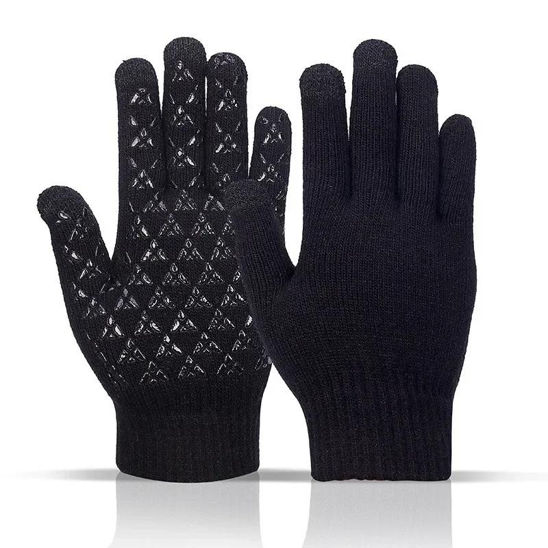 

Tralow Winter Gloves Warm Knit Touchscreen Anti Slip Silicone Mittens Soft Elastic Cuff Texting Mittens Perfect For Cycling Driving ONE SIZE чёрный