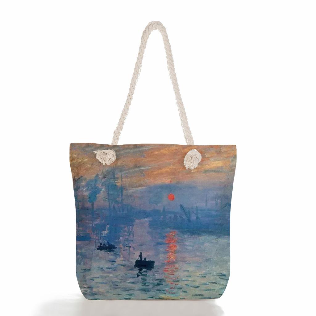 Creative oil painting print thick rope single-shoulder beach bag 7267 CLE
