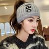 Korean Style Winter Knitted Wool Hat Women's Internet Celebrity Japanese Sports Bag Head Hat Empty Top Ponytail Hat Headband Pullover Hat