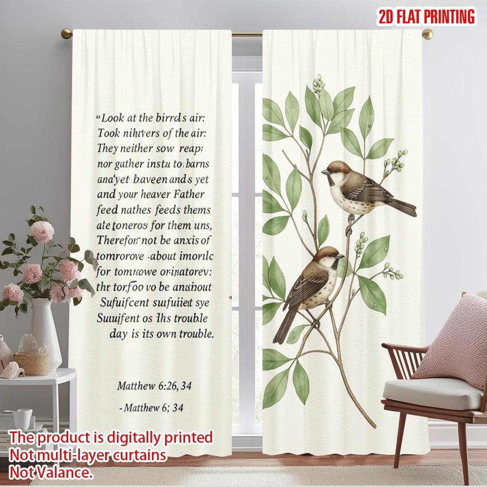 

2pcs 2D flat printing Curtains Birds Nature Bible Verse 100% Polyester Fabric Without Electricity Family Party for Indoor 52.50×116.00 CM 2pcs