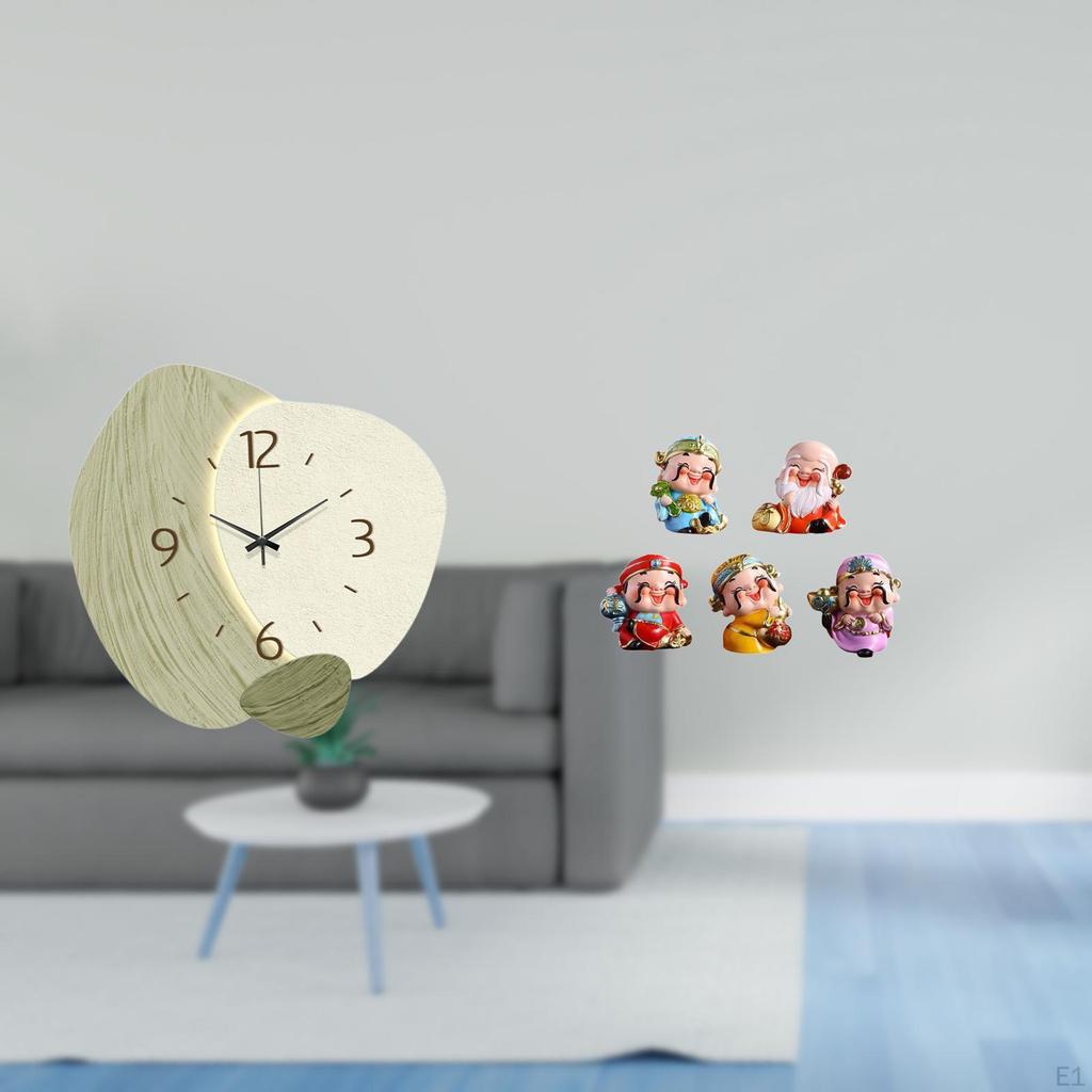 Silent Cartoon Wall Clock with God of Fortune Figurines Decorative Sculpture for Kitchen Office
