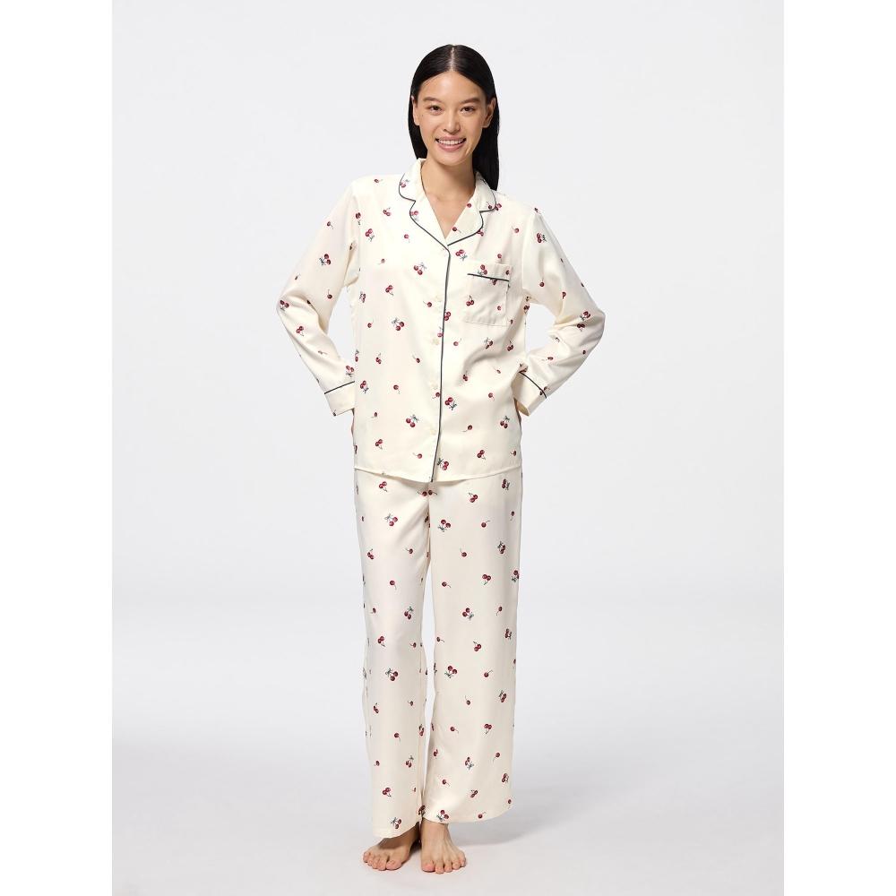 Gu By Uniqlo Satin Pajamas  Long Sleeves   Long Pants   Cherry 