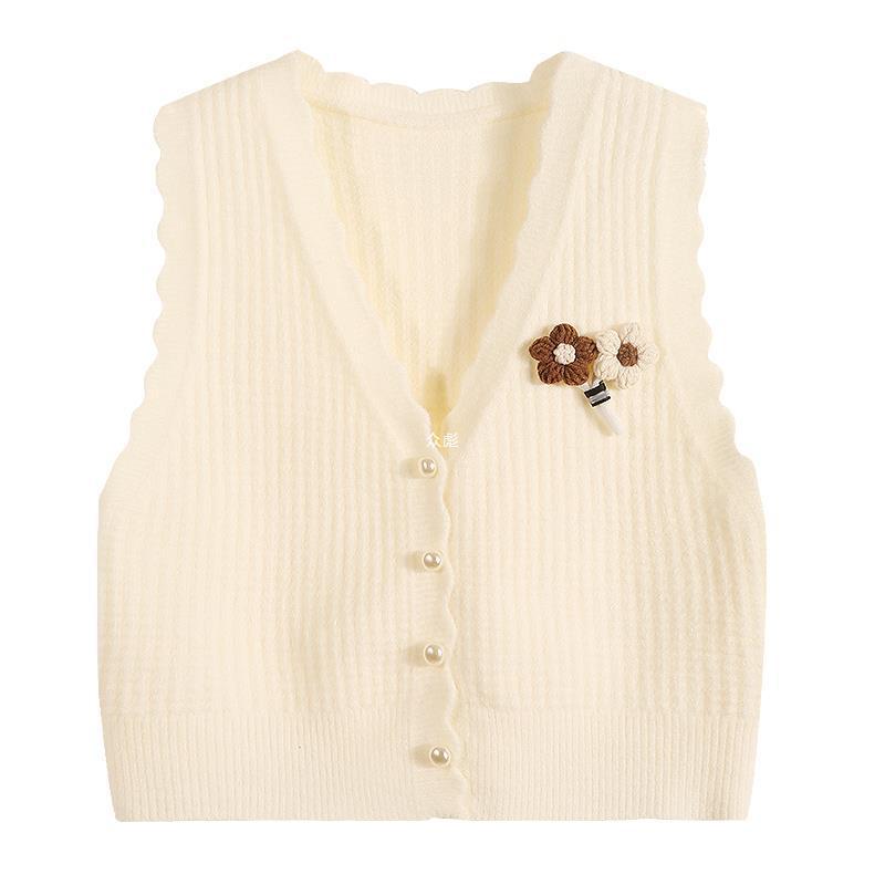 Spring and Autumn Fashionable Small Flower Short Knitted Vest Women's Sweater Vest