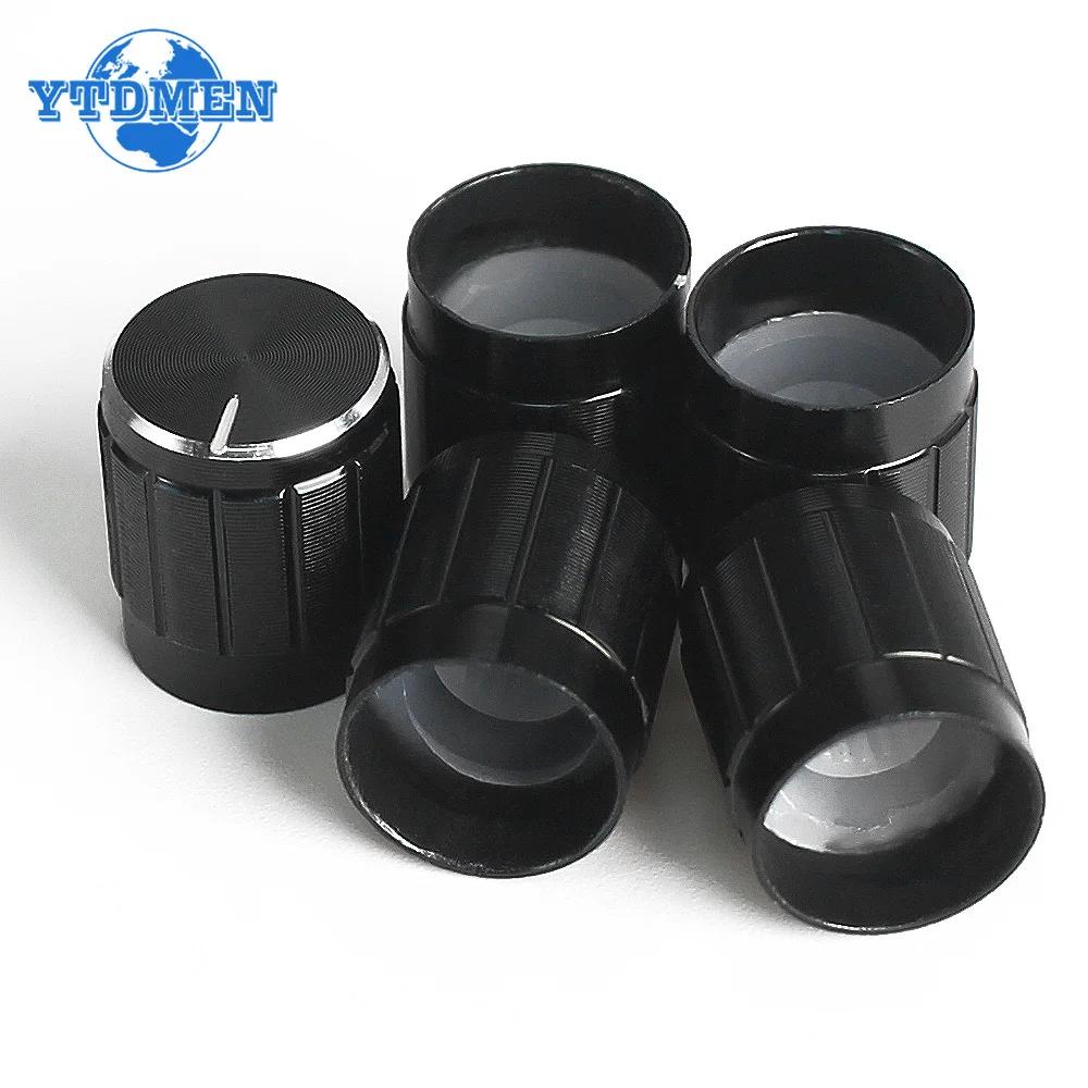 10pcs/lot 6mm Potentiometer Knobs Caps Knurled Shaft  Potentiometers Control Knob Black Diameter 15mmx17mm Aluminum Switch Knob