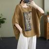 Maglietta Estiva da Donna in Cotone Lino a Maniche Corte Taglia Plus Harajuku Girocollo Ampia Vintage con Stampa