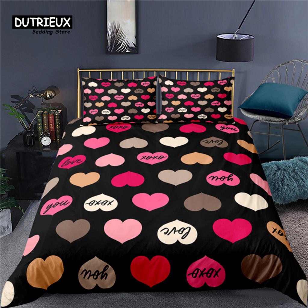 Luxury 3D Heart Love Print Home Living Comfortable Duvet Cover Pillowcase Couple Bedding Set Queen and King EU/US/AU/UK Size