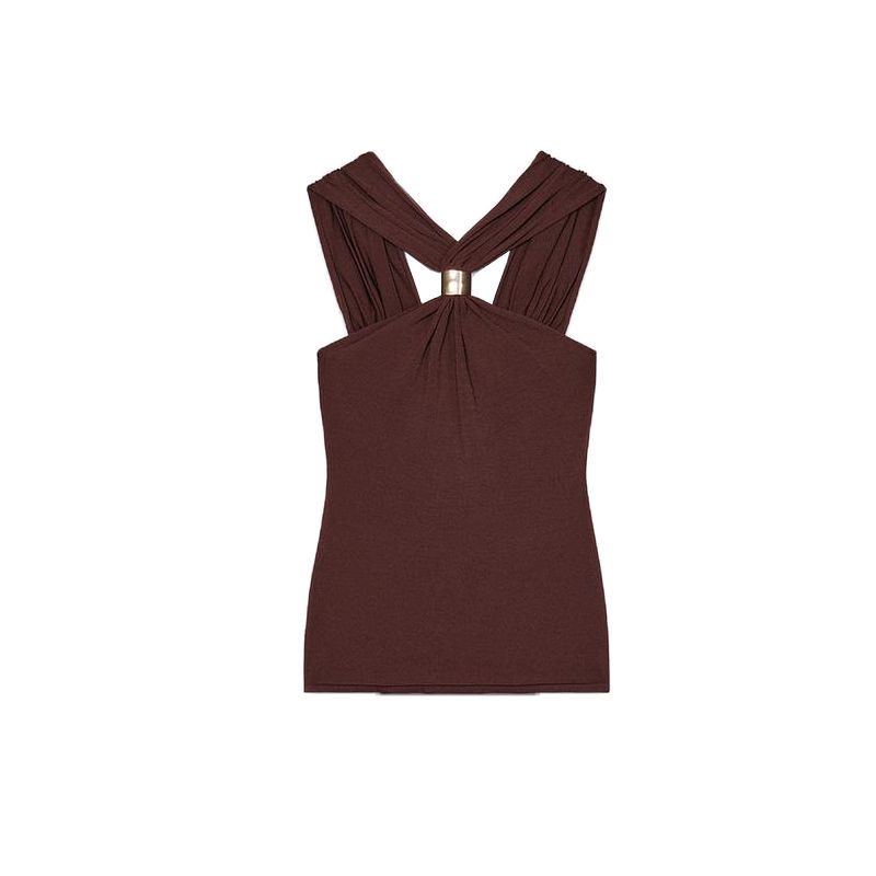 Spring New Women's Clothing French Style All-Matching Gold Inlaid Wide Shoulder Strap Hanging Collar Knitting Tops 4938116