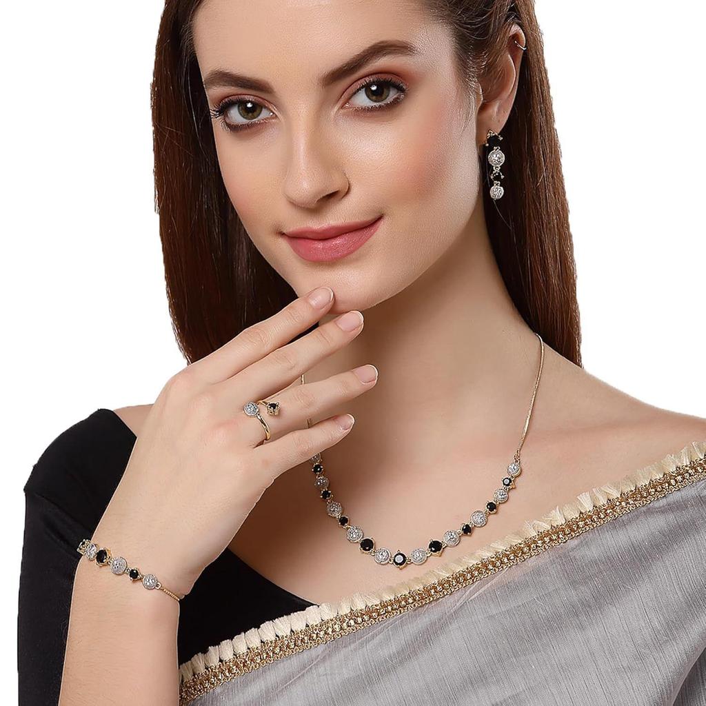 Jewellery Set for Women American Diamond Combo of Necklace Set with Earrings, Bracelet and Ring for Girls and Women