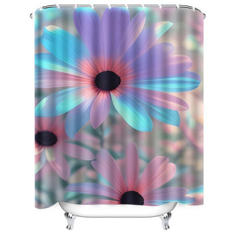 Waterproof Shower Curtain with Colorful Daisy Design Heat Resistant Machine Washable Non-Transparent 180x180cm