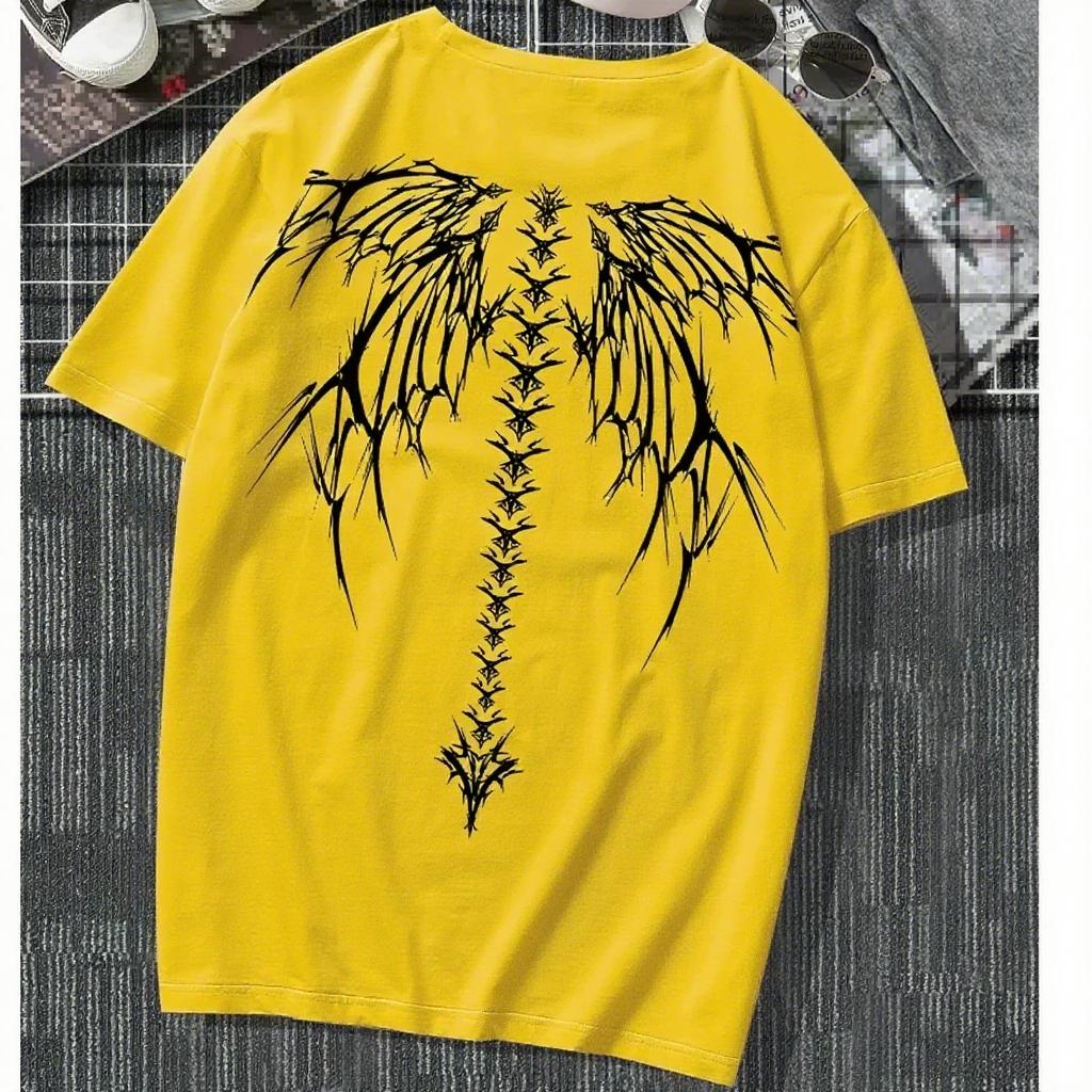 Spine Wing Print 100 Cotton Trendy Men Women Tshirt Summer Autumn Daily Outdoor Sports Party Casual Loose Street Short Sleeve