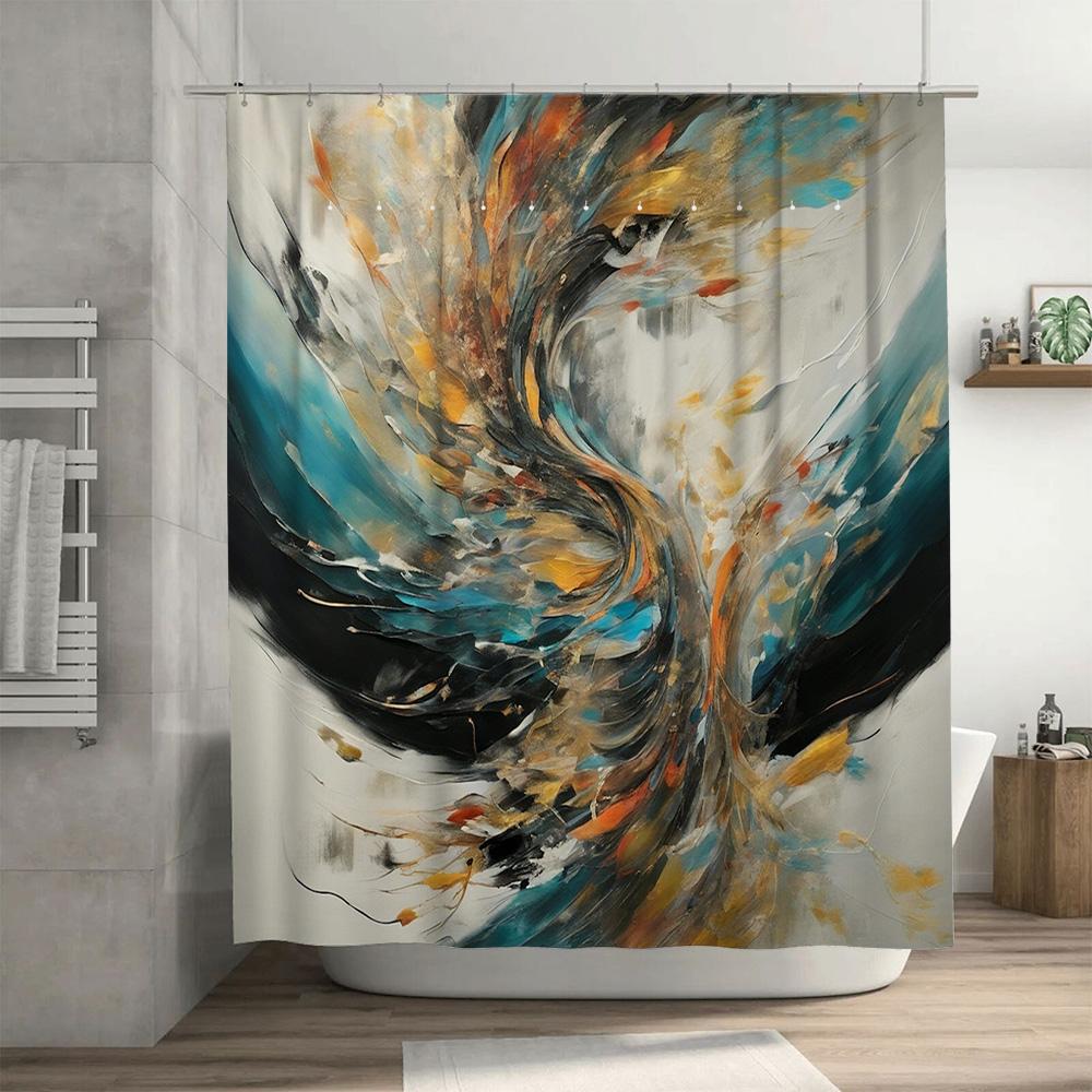 Abstract Art Shower Curtain Colorful Floral Design For Bathroom Decorations Home Decoration