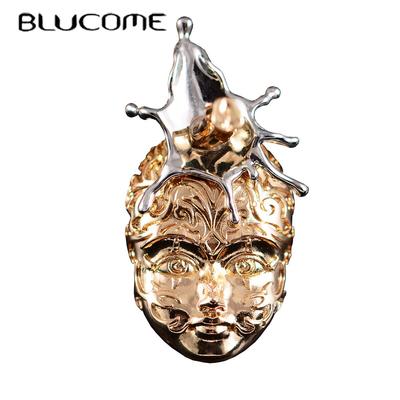 Inspired Design Face Brooches Gold Color Copper Men Hiphop Suit Collar Clips Jacket Pin Jewelry Accessories