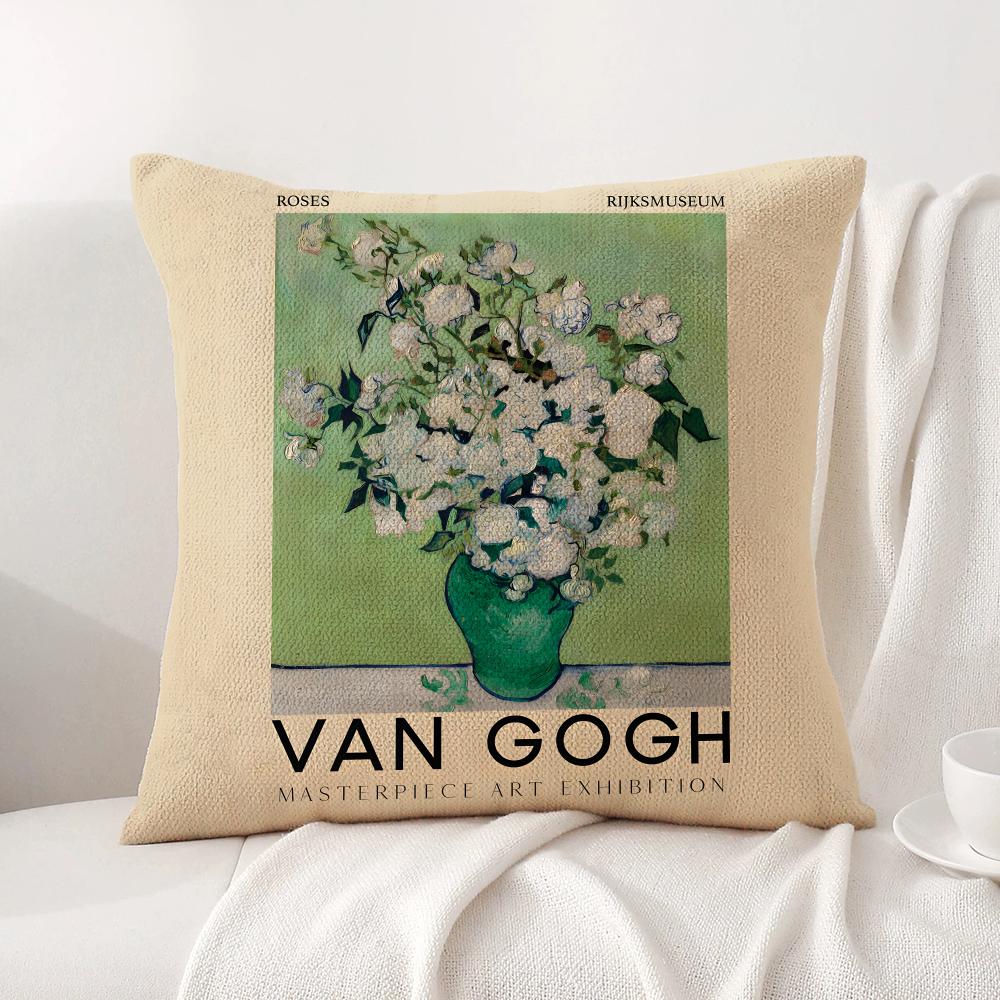 Van GGogh Art Cushion Cover Natural Linen Organic Fabric DoubleSided Printing Sofa Home Decor Breathable Bed Pillow