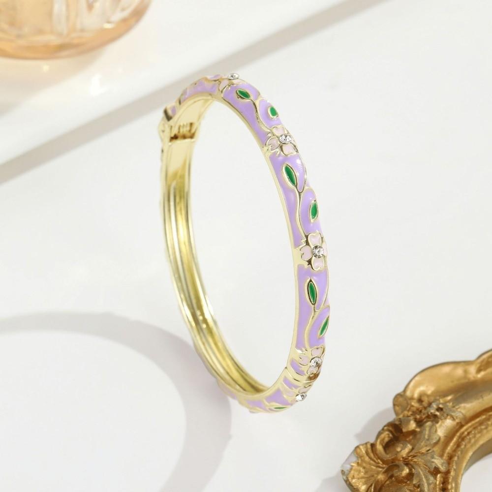 Color Plated Cloisonne Bracelet Metal Enamel Flower Bangle Enamel Bracelet Traditional Style