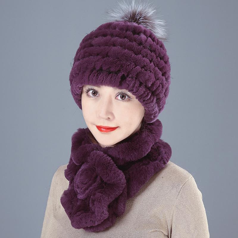 New Rex Rabbit Hair Hat Female Winter Mother Middle and Old Fur Hat Thickened Warm Rabbit Hair Plush Round Hat