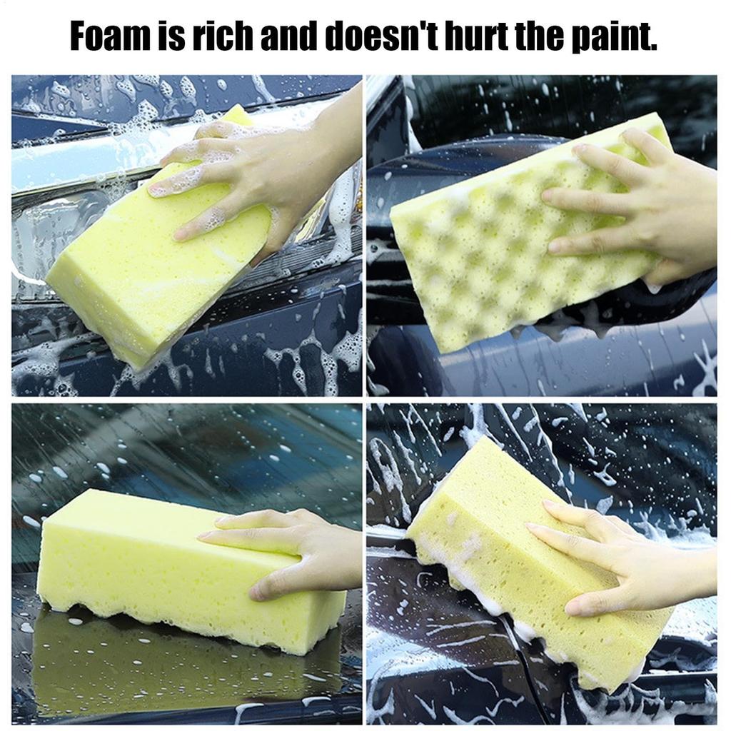 Car Wash Sponge, High-Absorption Tire and Wheel Cleaning Pad, Extra-Thick Easy-Grip Foam Scrubber, Multi-Purpose