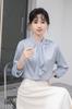 [SYitong] Women's Long-Sleeved Plain Blouse, Stylish, Washable, Collarless, White/Pink, Lined, Business/Office, Cute, Popular, Date, Outing, Commuting