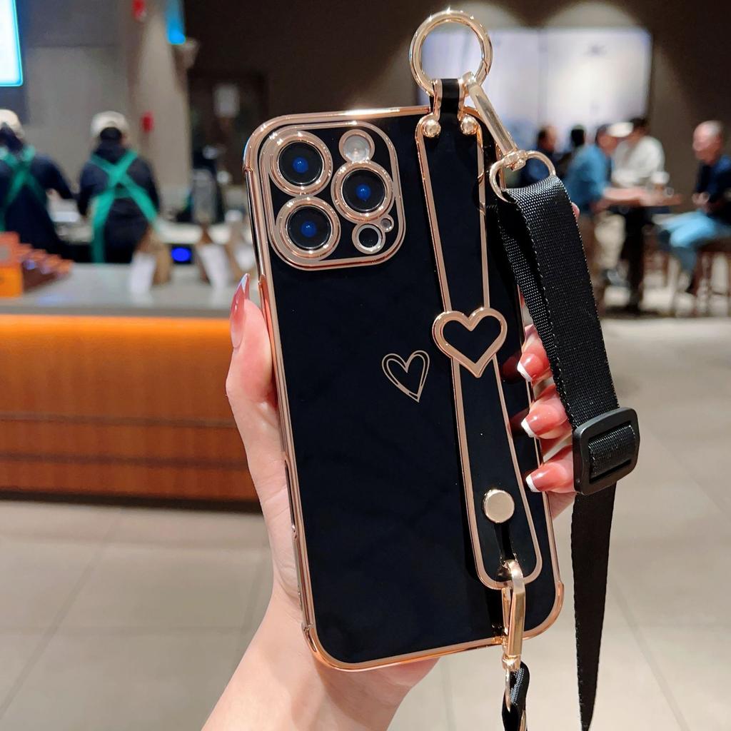 Für IPhone 16E Beschichtete Liebe Armband Ständer Handyhülle für Apple 15 ProMax Band 14 Schutzhülle