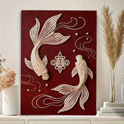 Pearl Two Goldfish DIY Diamond Art Kits 15.7x19.6inch Gem Art Diamond Painting Kits Without Frame for Adults Gift Idea Home Wall Decor