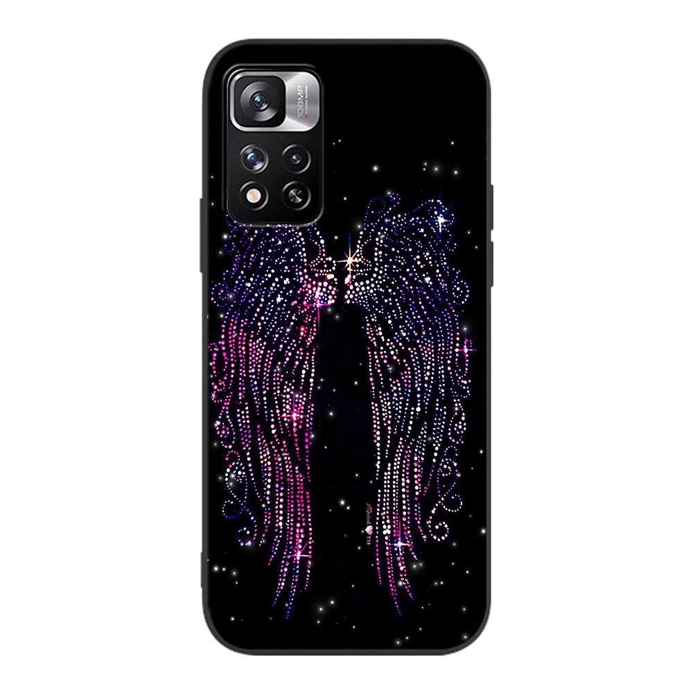 Fashion Angel Wings Case for Xiaomi Redmi Note 9S 9 8 10 11 Pro 9C 9A 7 8T 7A 8A 6A 6 10S Black Soft Silicone Phone Cover Coque