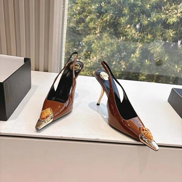 2025 spring and summer French high-end sexy square head single shoes metal iron head stiletto high heels rhinestone rear empty sandals