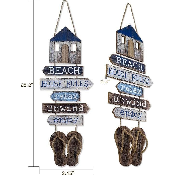 SAILINGSTORY Beach Wall Decor Nautical Coastal Hanging Wall Plaque Flip Flop Sign