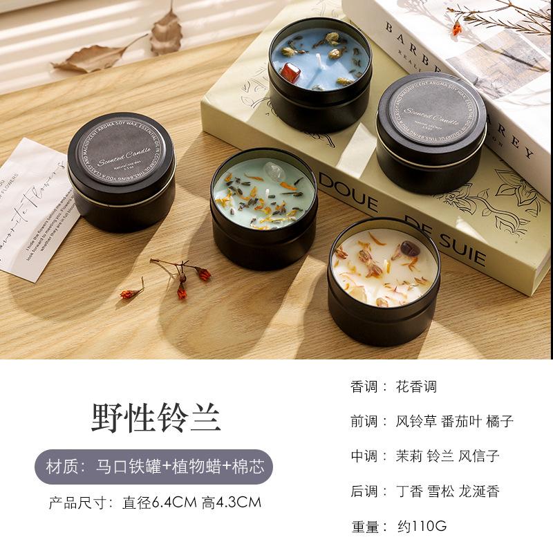 Black tin can dried flower scented candle, a home bedroom atmosphere decoration, a long-lasting indoor scented gift