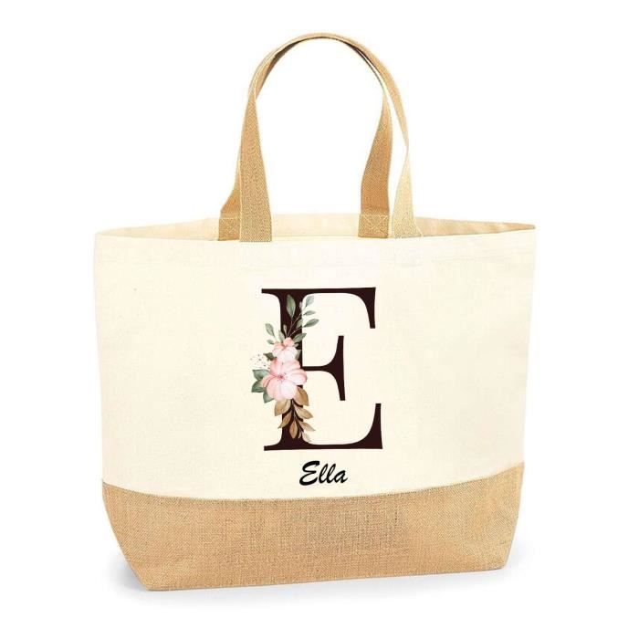 Sac en jute - PLANETEE - Ella Lettre Fleur - Jute naturelle - Multicolore - Fabriqué en France