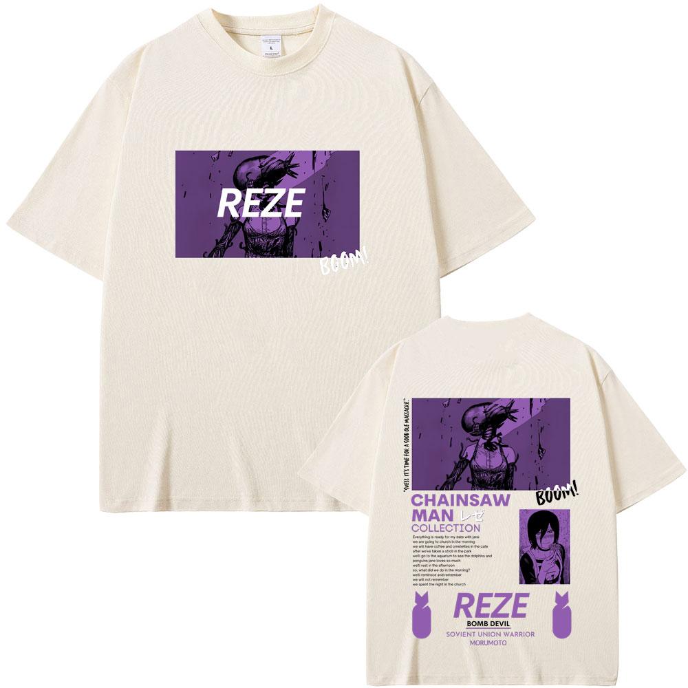 Anime Chainsaw Man Reze Grafik T-Shirts Sommer Herren Damen Weiche Baumwolle Rundhals-T-Shirt Männliche Cartoon-Liebhaber Übergroß Streetwear