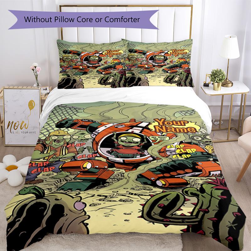 Plants Vs. Zombies Customized Name Bed Sheet Set Suitable for Study Room Breathable Duvet Cover Home Decor Birthday Christmas Gift Idea