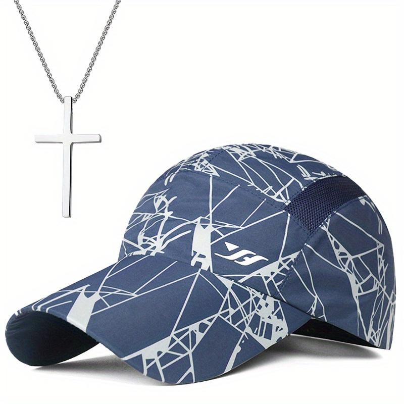 

2Pcs Outdoor Sports Baseball Cap Female Breathable Duck Tongue Cap Cross Pendant Necklace Suit Fashion Leisure Couple Sunscreen Sunscreen синий