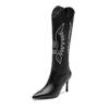 Designer ethnic style embroidered high knight boots leather thin V-mouth western cowboy boots pointed stiletto boots