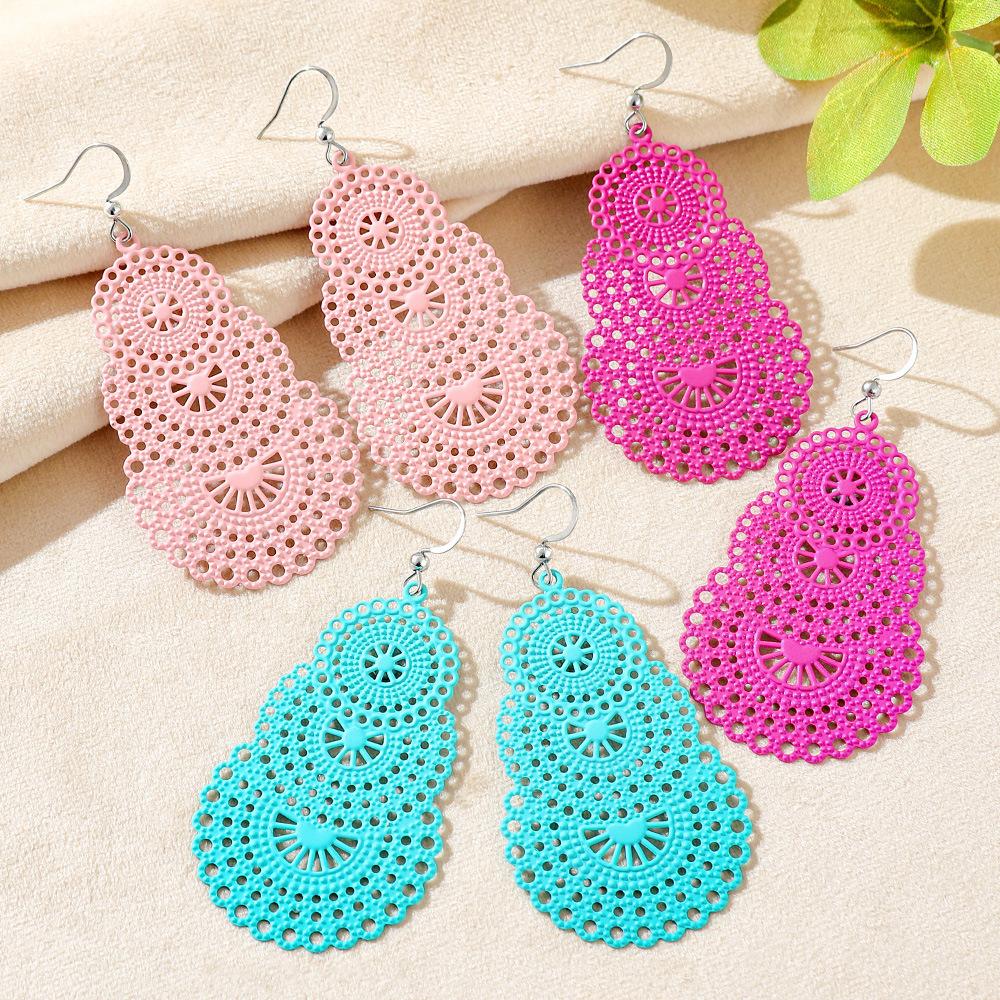 Set di 3 orecchini a goccia vuoti color caramella per donna Boho Etnico Lunghi Pendenti Statement Gioielli da Matrimonio