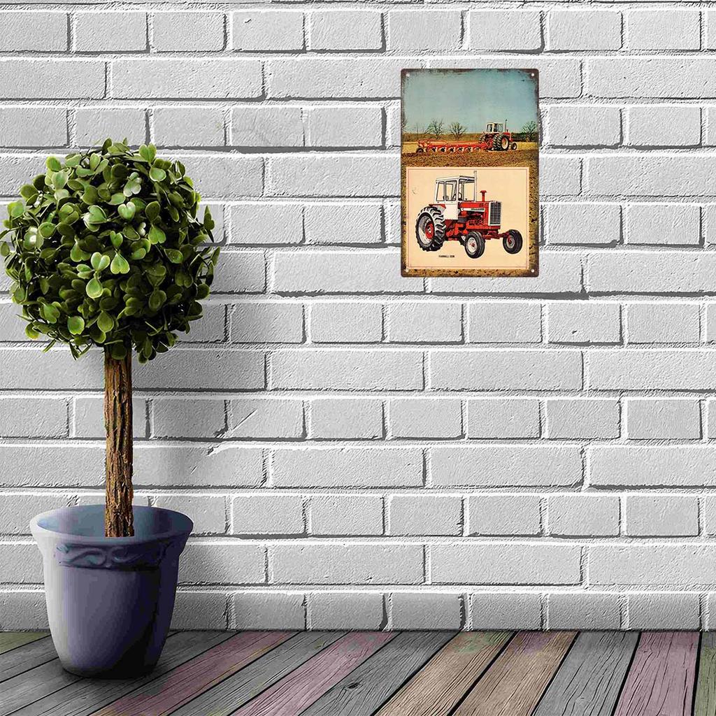 Detailed Illustration of a Vintage Red Plow Tractor Vintage Metal Wall Sign Decor Poster Frames Garage Living Room